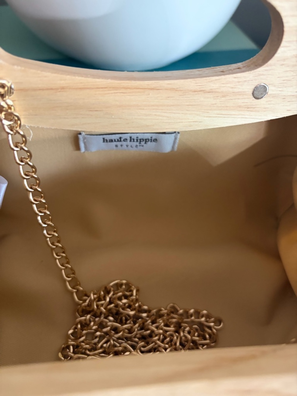 Haute Hippie Floral Sequin Wood Handle Clutch Purse with Chain Strap - Picture 7 of 8
